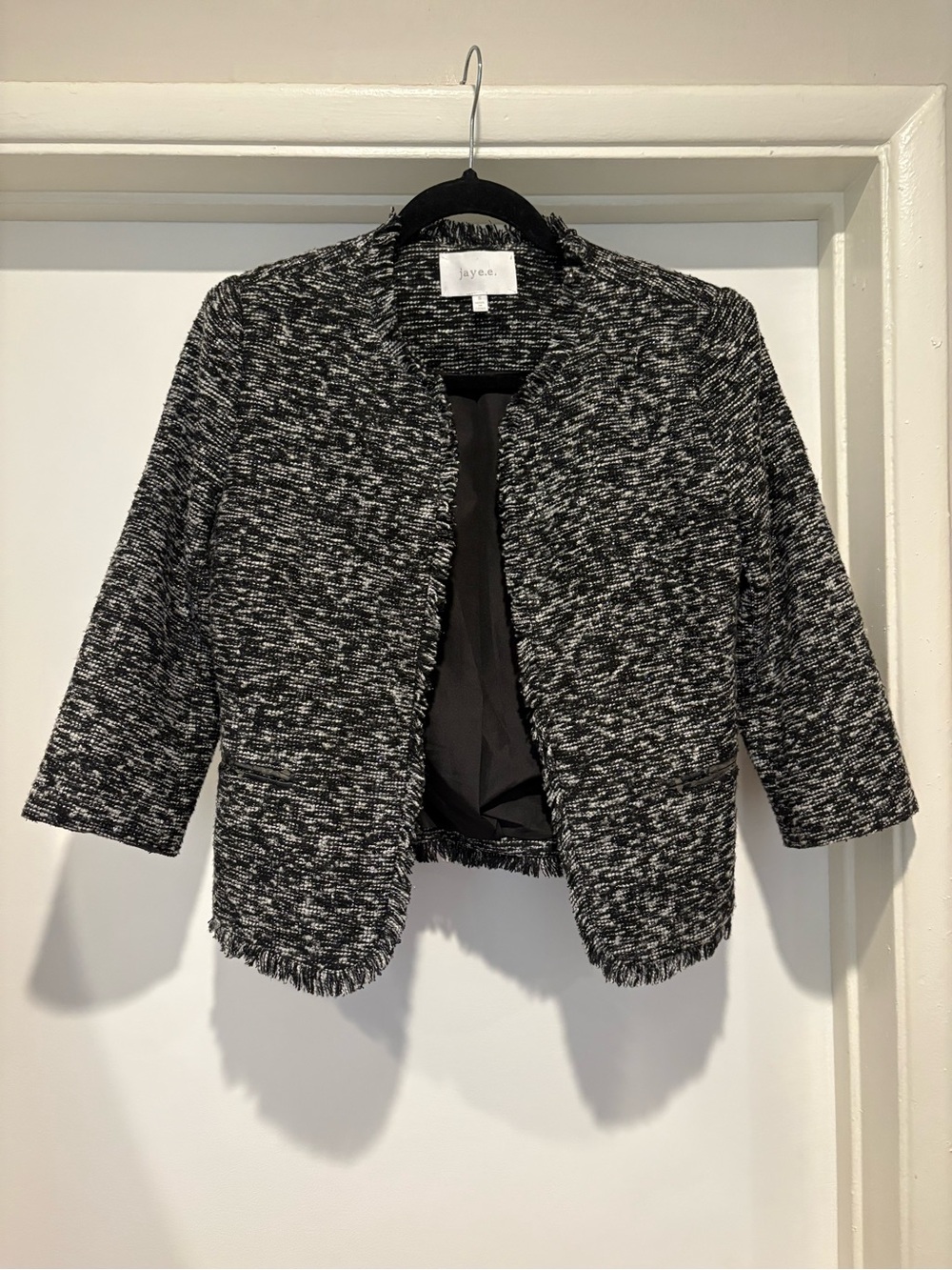 2010s Jayee Tweed Collarless Blazer Cropped Trendy